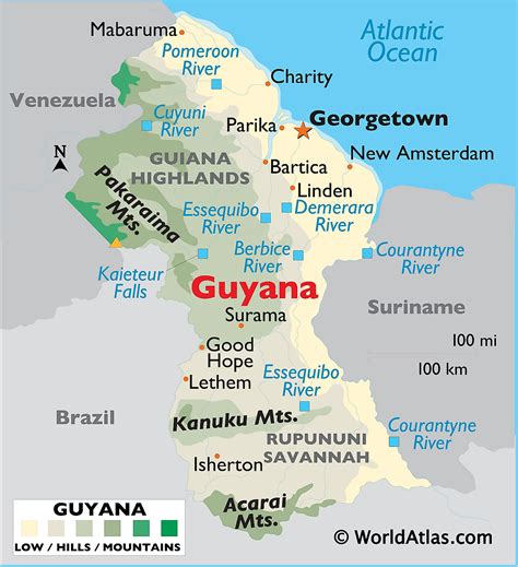 The Guianas, region of South America, located on the continent’s north-central coast and covering an area of about 181,000 square miles (468,800 square km).It includes the independent nations of Guyana and Suriname and French Guiana, an overseas département of France. The region is bounded on the north by the Atlantic Ocean and …